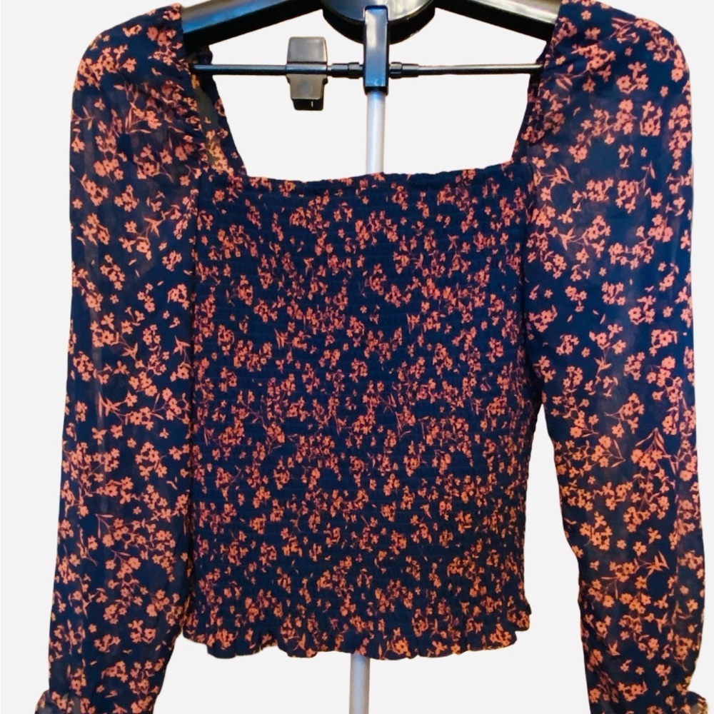 Lush Floral Navy and Fuchsia Women's Top